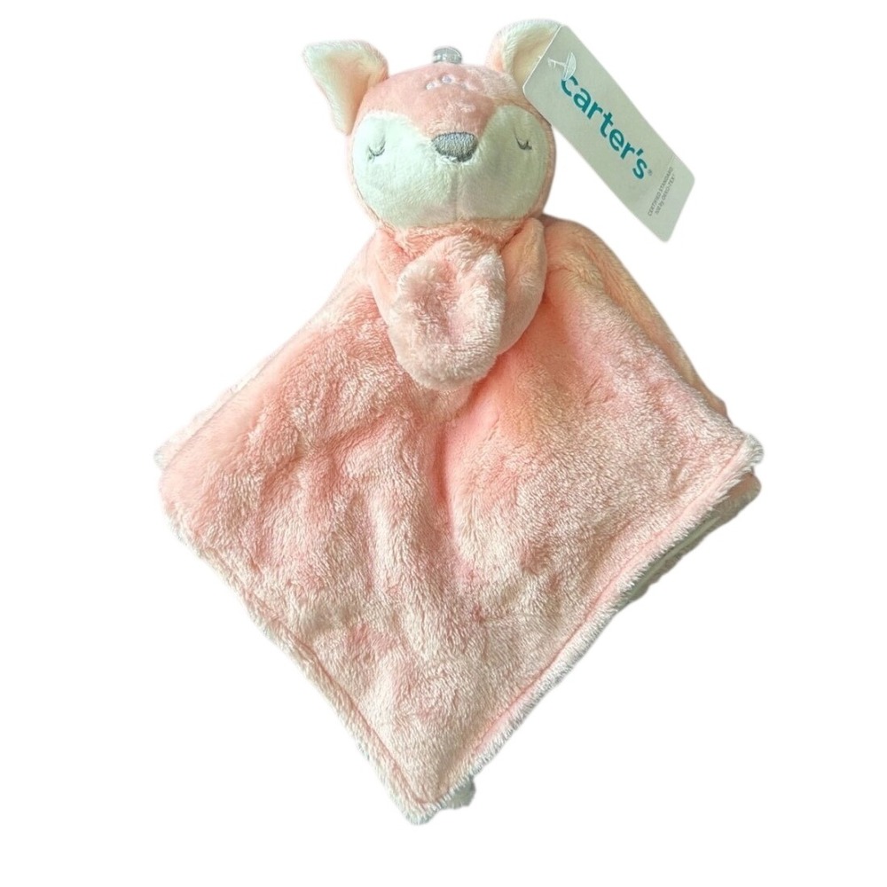 Carters Pink Fox Security Blanket Plush Lovey Minky Floral Print Baby Toy NEW